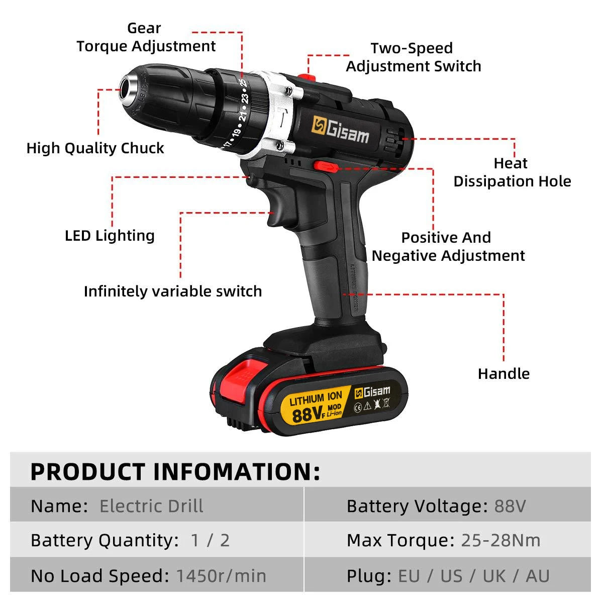 21V Cordless Impact Drill Hammer Drill Electric Screwdriver