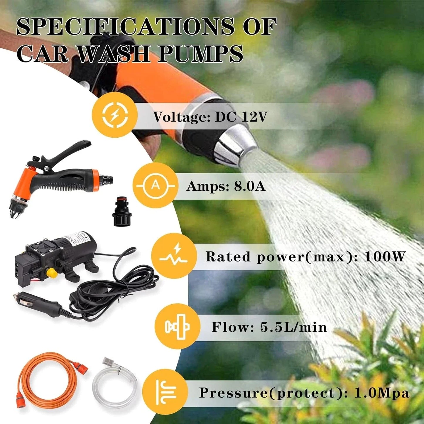 12V 80W High Pressure Car Washer Kit 160PSI Portable Pump