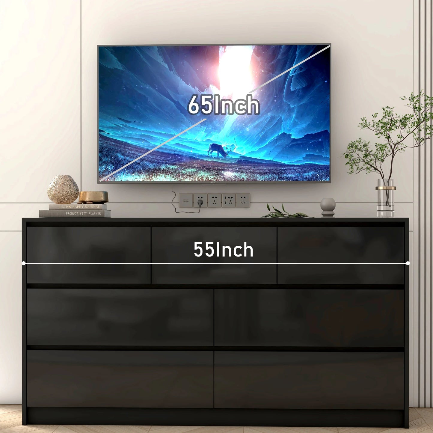7 Drawer Dresser for Bedroom, 55 Inch Modern Chest
