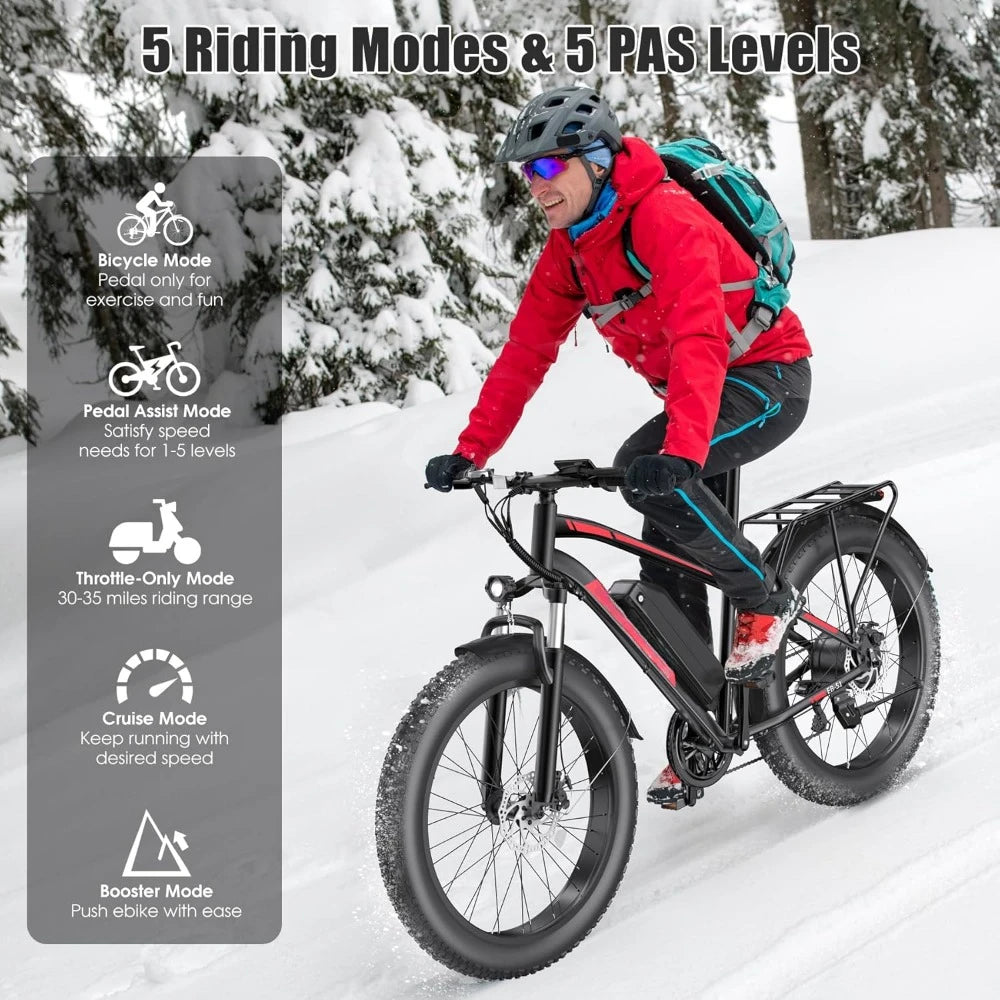 Electric Bike Peak 1000W Ebike 25MPH 60Miles Fat Tire