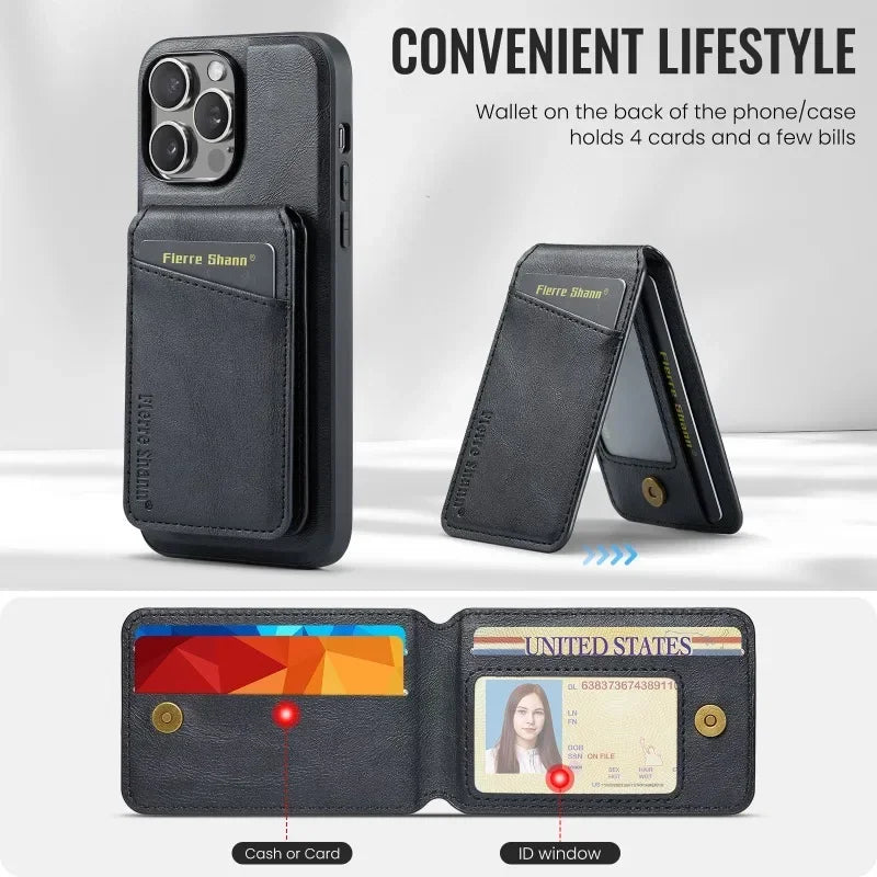 2 In 1 Magsafe Magnetic Leather Flip Phone Case for iPhone 16 Pro Max 16 Plus 15 14 13 12 11 Pro Cards Slot Holder