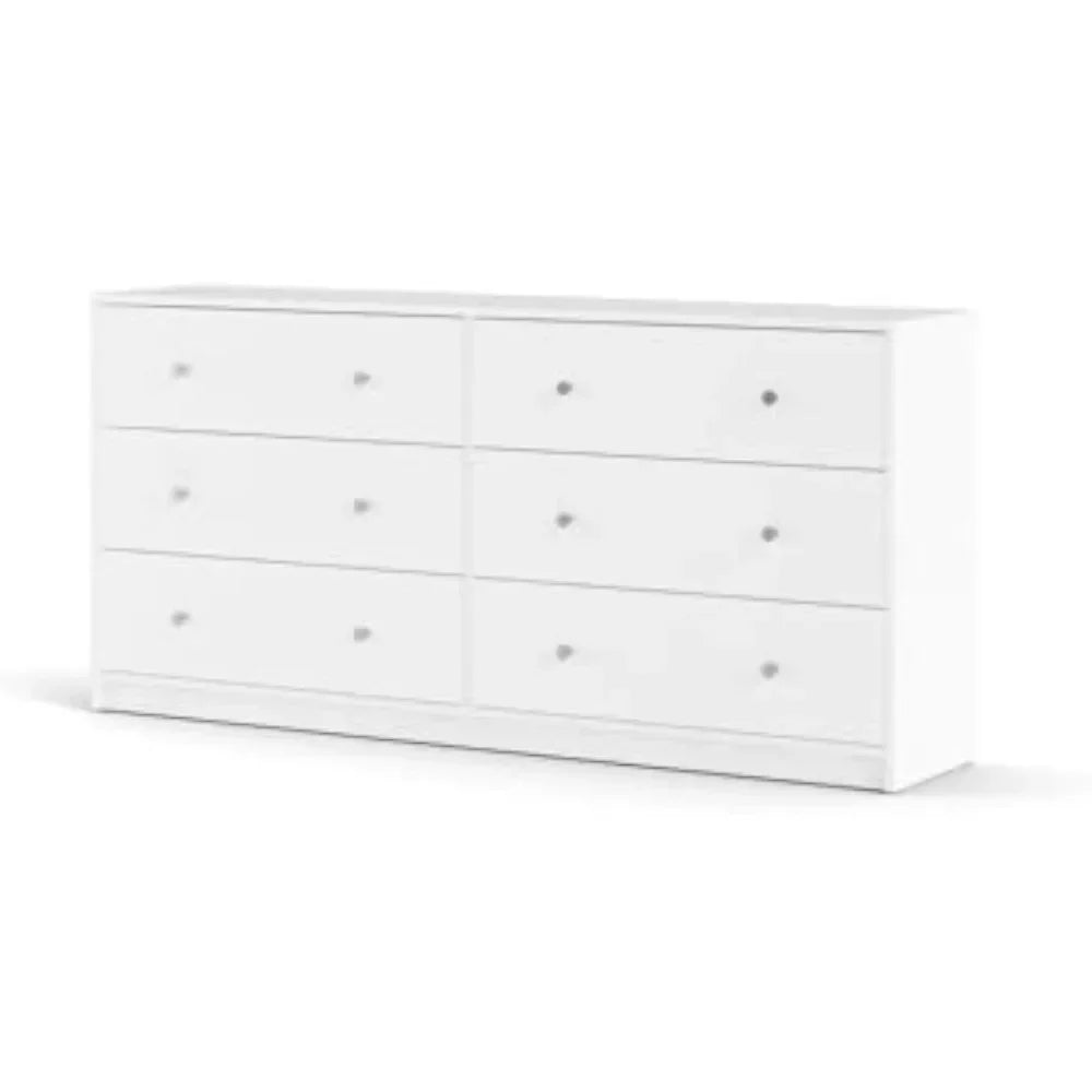 Sleek 6 Drawer Double Dresser in White for Compact Spaces
