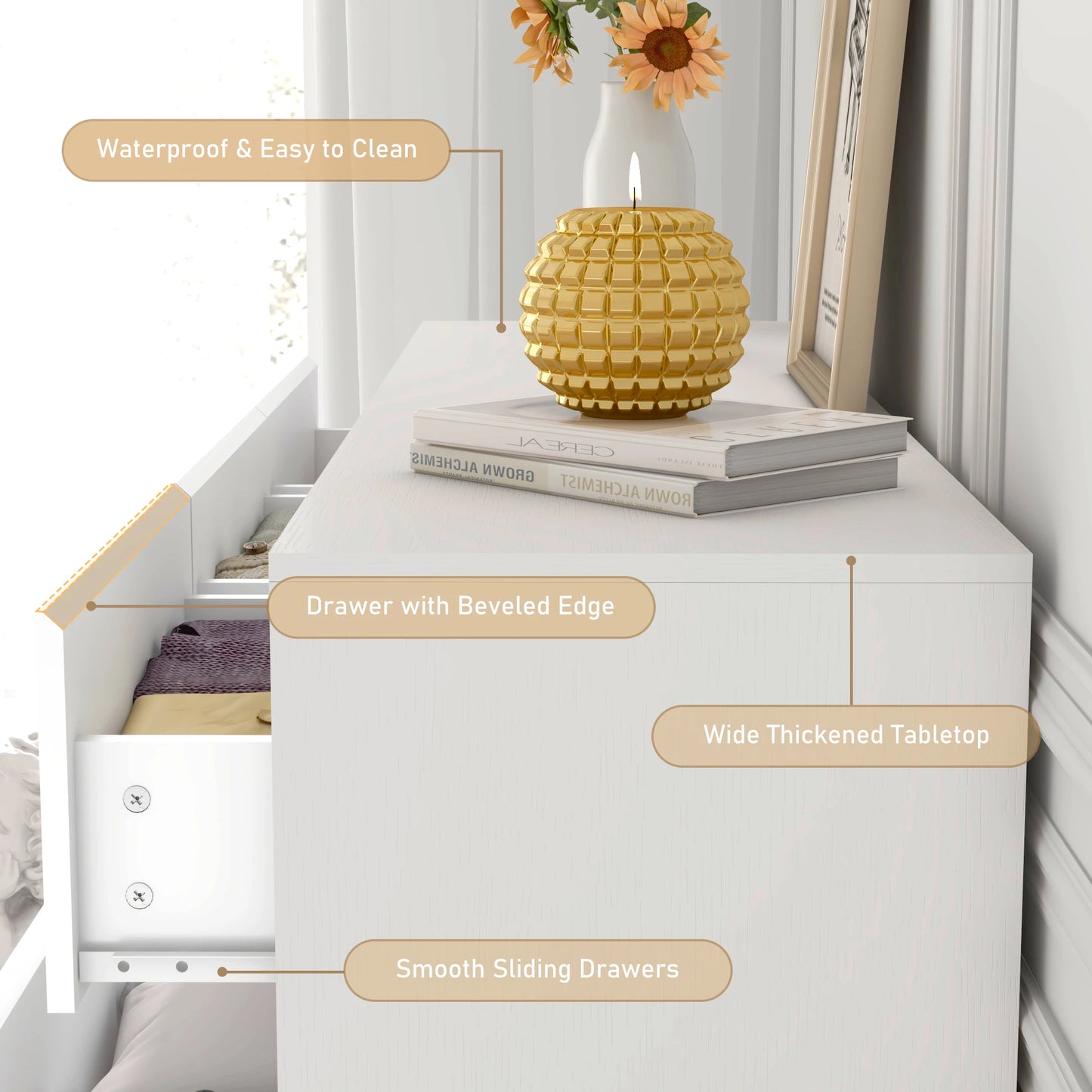 7 Drawer Dresser for Bedroom, 55 Inch Modern Chest