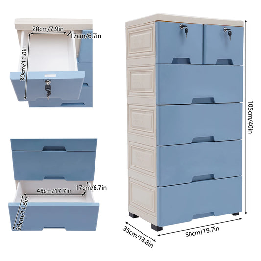 Plastic Clothing Storage Cabinet With 6 Drawers And 4 Wheels