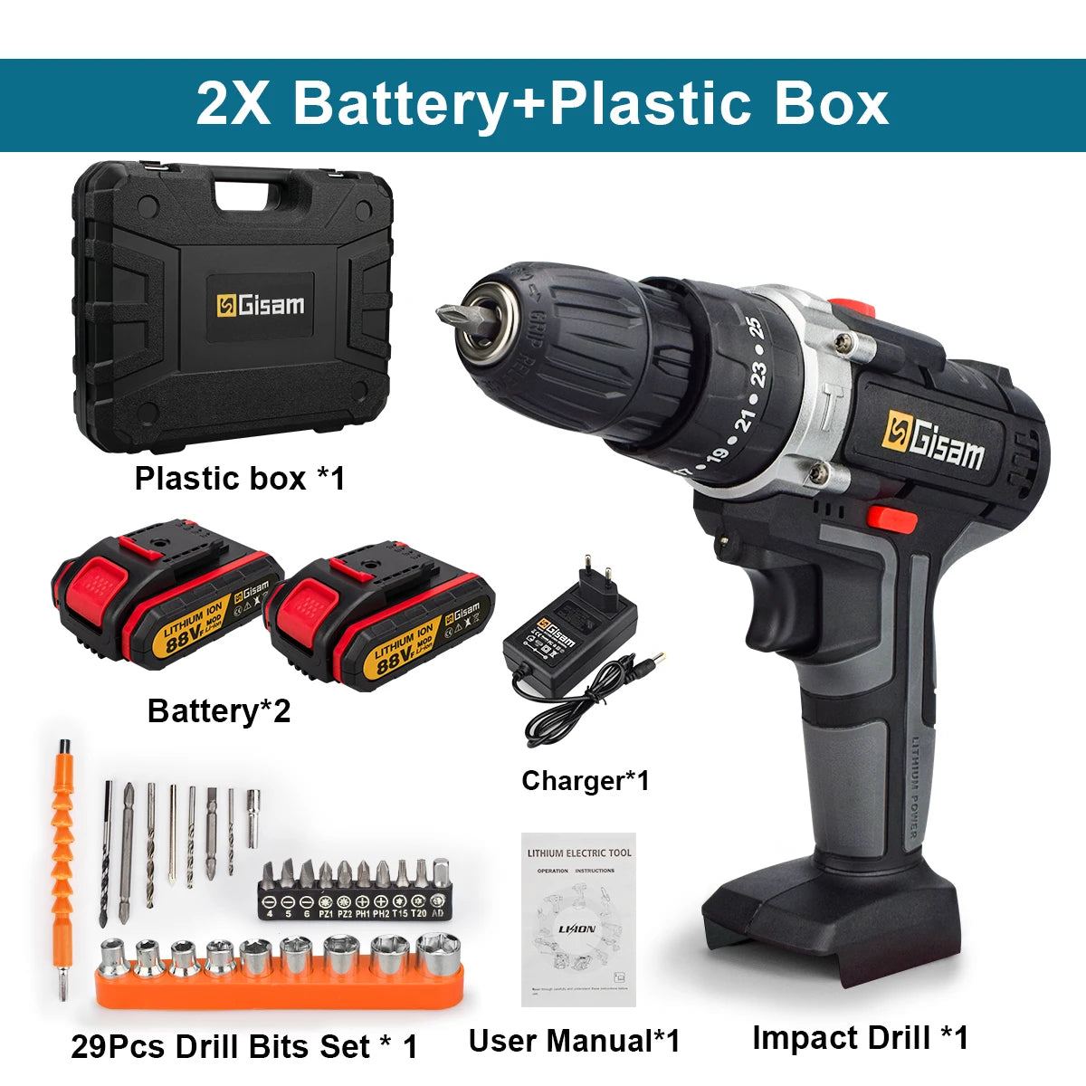 21V Cordless Impact Drill Hammer Drill Electric Screwdriver