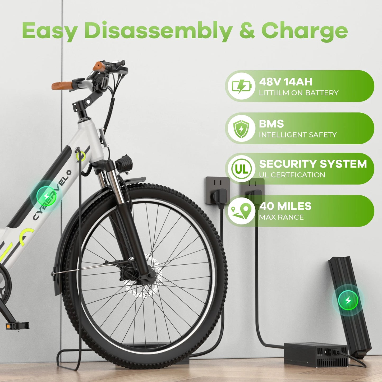 26 Inch Electric Bike With 7 Speed Removable Battery