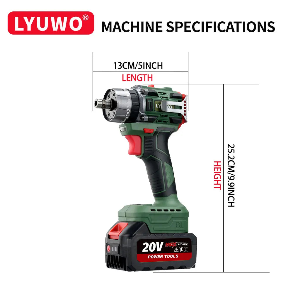 LyUwo 25 3 Brushless Impact Cordless Screwdriver Drill LED