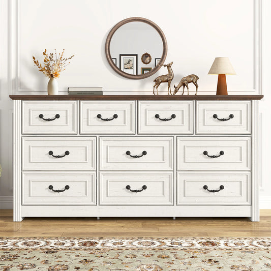 Farmhouse 10 Drawer Dresser For Bedroom With Rustic Handles