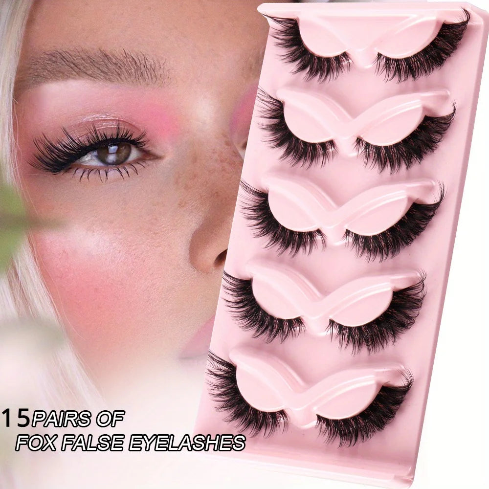 3Boxes Cat Eye Lashes 15Pairs Natural Long Winged Fake Eyelashes