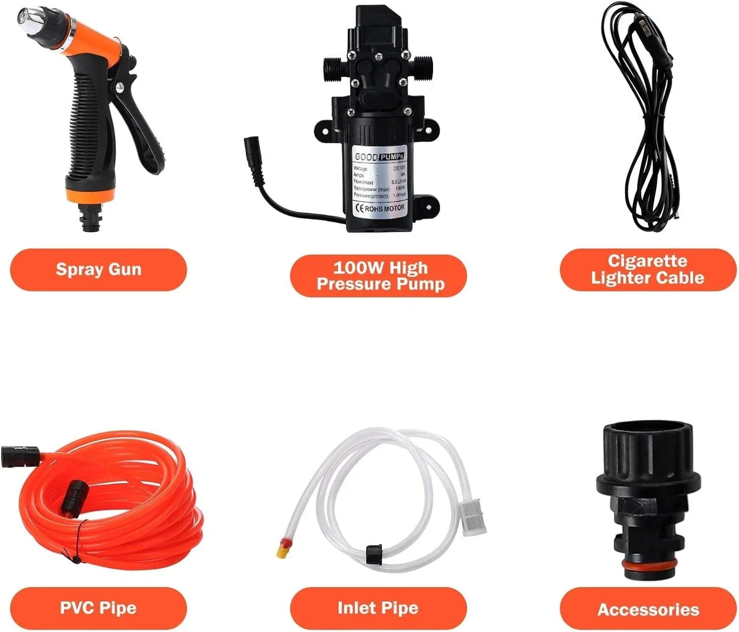 12V 80W High Pressure Car Washer Kit 160PSI Portable Pump