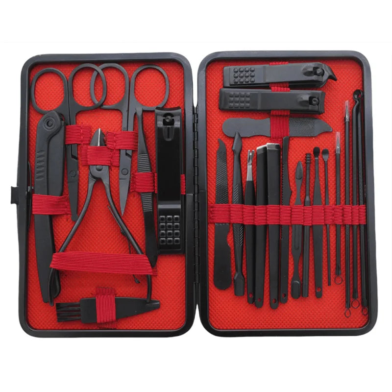 24Pcs Professional Black Nail Clippers Kit For Men And Women