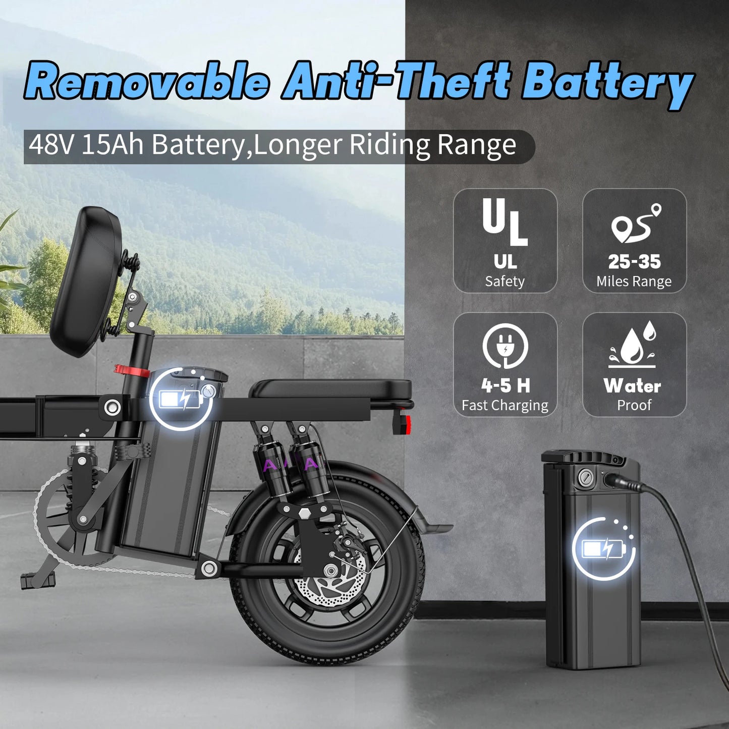 Folding Electric Bike for Adults and Teens 750W Peak Motor 20 Plus MPH 35 Miles Commuter Ebike with 48V 15AH Removable Battery