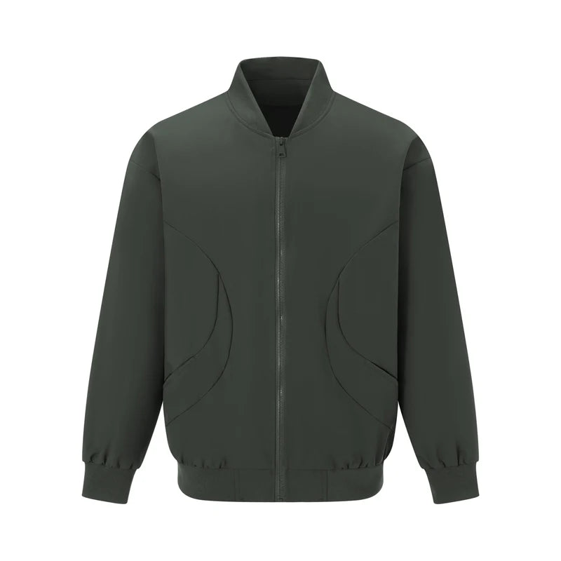 Men's Long Sleeve Baseball Jacket Solid Color Zip Up Coat