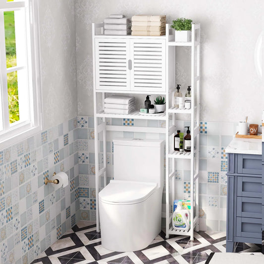 Bamboo Over The Toilet Storage Cabinet 5 Shelf Space Saver