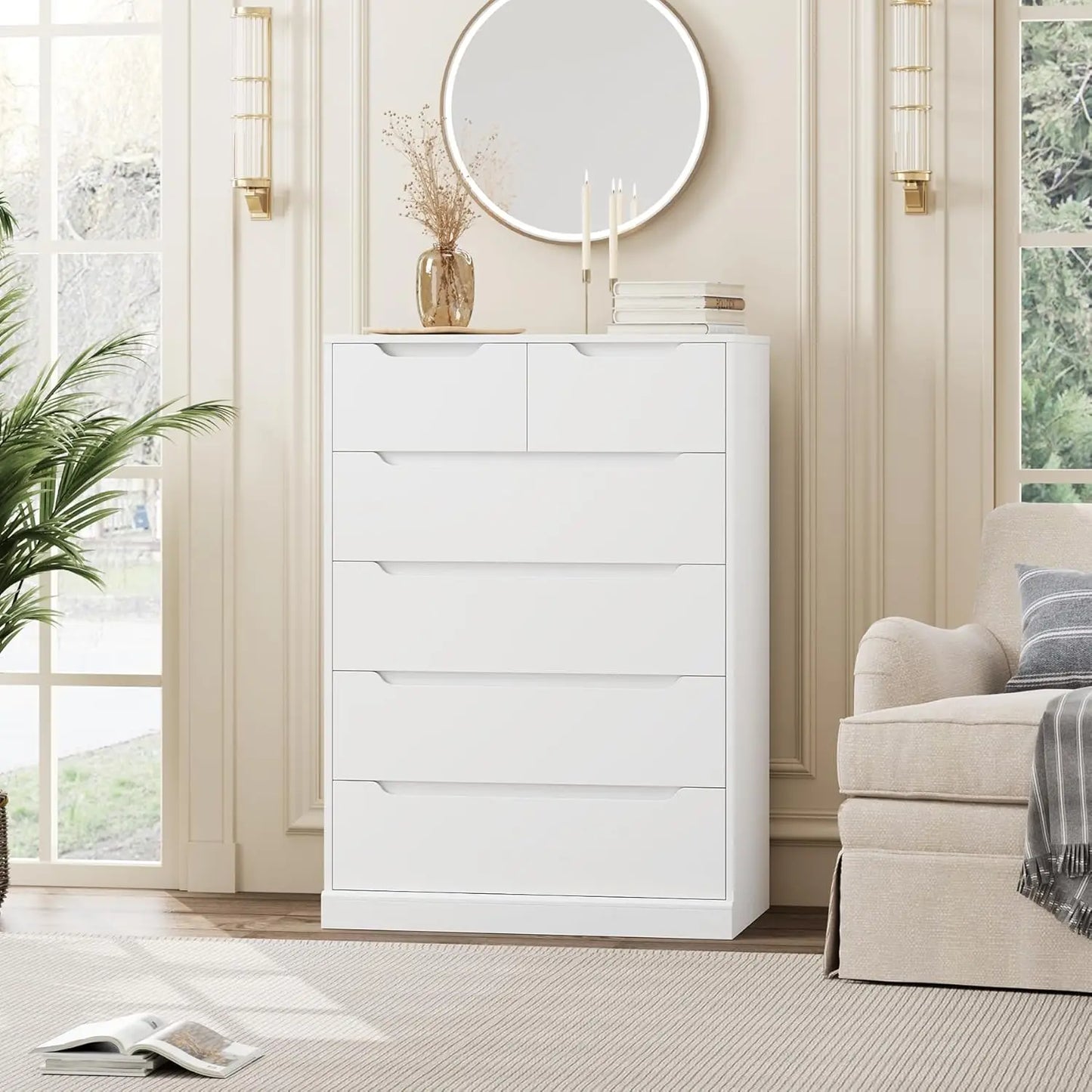 Modern 6 Drawer Dresser for Bedroom, Tall Chest Organizer