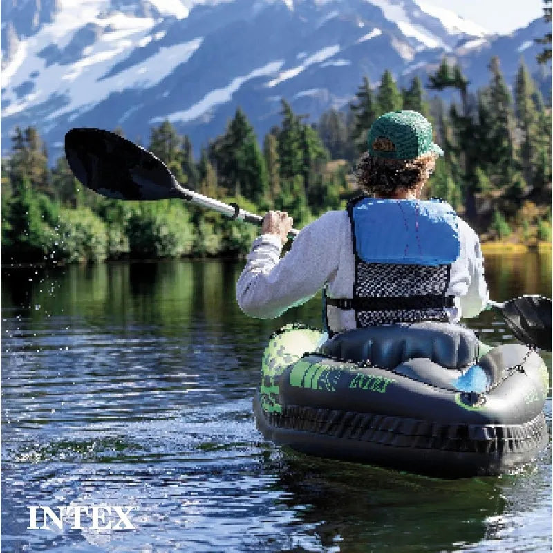 Intex Challenger Inflatable Kayak Series with Deluxe 86 Inch Kayak Paddles and High Output Pump Super Strong PVC