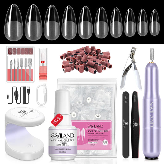 SAVILAND Gel X Nail Kit 500pcs Long Coffin Nail Tips